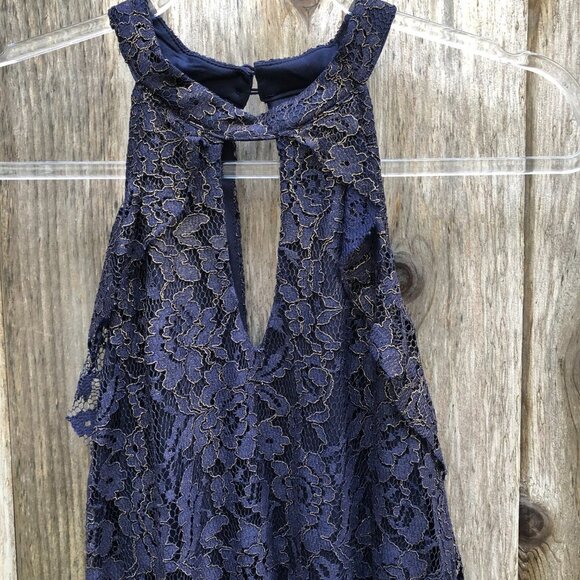 Francesca’s Navy and Gold Lace Cold Shoulder Midi Dress Large - Picture 3 of 12